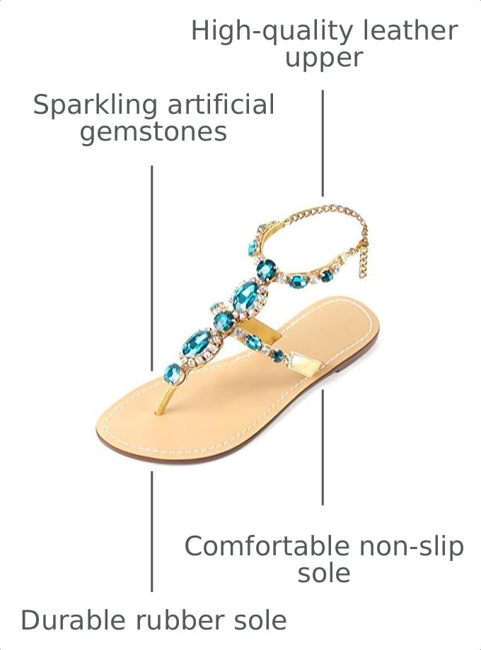 Image of ZhuLinFeng Women'S Rhinestone Gladiator Sandals Flat Wedding Sandals Gem Pearl Sparkling Bridal Bridesmaid Sandals Blue Bohemian Sandals