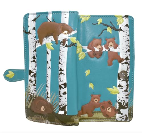 Shag Wear Bear Family Forest Large Wallet 7" Teal