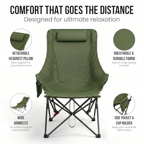 Image of ORILEY Compact Folding Chair with Heavy Duty Metal Frame 3 Adjustable Positions Portable Lightweight Foldable Seat for Outdoor Camping Hiking Fishing Garden Beach Picnic Travelling (Pack of 1 Green)