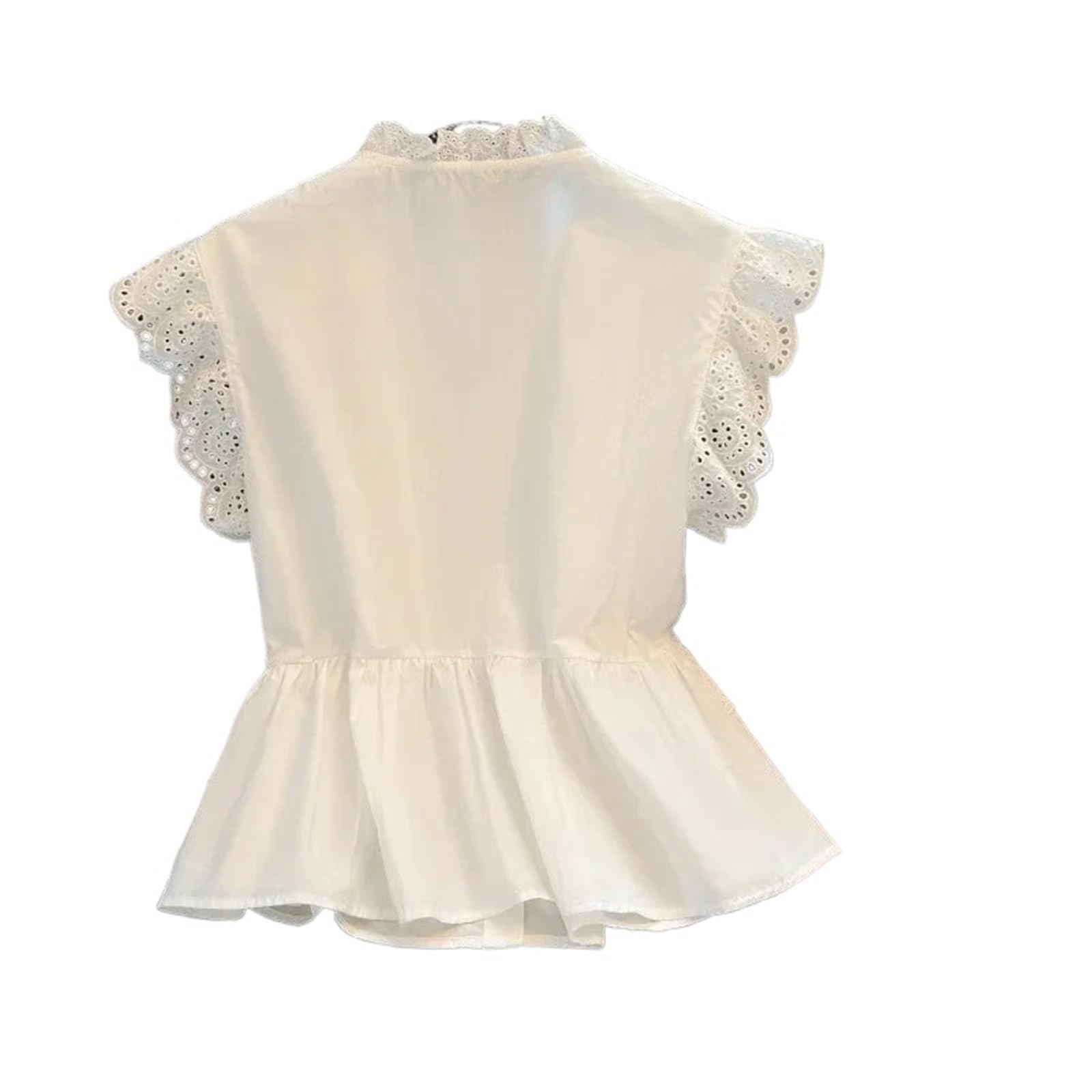 Camisola Entallada Mujer Blusa de Verano con Encaje Dulce for Mujer, Cuello Redondo, Chaleco con Volantes, Elegante Blusa sin Mangas, Informal, Blanca, for Mujer