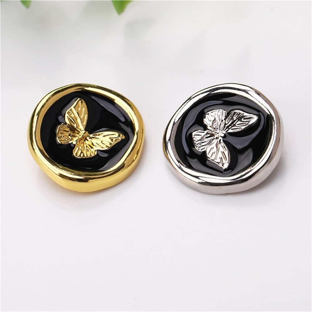 10 Pezzi Bellissimi Bottoni a Farfalla 15/18/23mm Bottoni con Gambo in Metallo Moda Abbigliamento Accessori for Cucire(Silver,15mm)