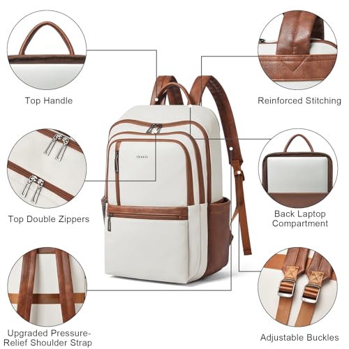 Image of Shrrie 17 inch Leather Laptop Backpack for Women, Large Travel Backpack with 6 Compartments, Computer Backpack Purse for Work College