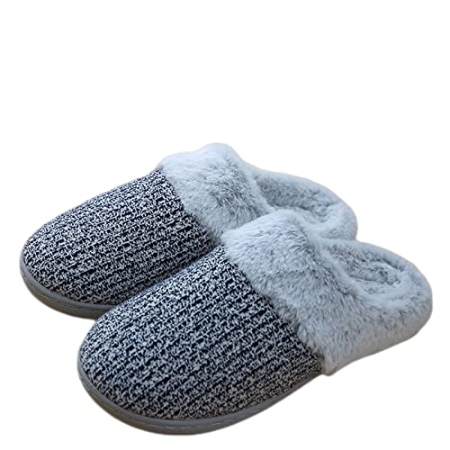 AOENTIGER Hausschuhe Damen Bequem Flauschig Pantoffeln Herren Winter Warme Hausschuhe Plüsch Gefütterte Kunstpelz Rutschfest Slippers(39/40EU,Schwarz) Cover