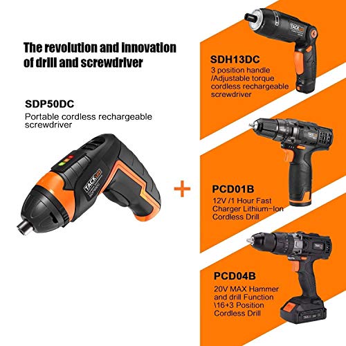 TACKLIFE Electric Screwdriver, 3.6V MAX Cordless Screwdriver, 2.0Ah Li-ion with Battery Indicator, 31 Free Accessories, USB Rechargeable, Lightweight and Easy for Small Home Projects-SDP50DC