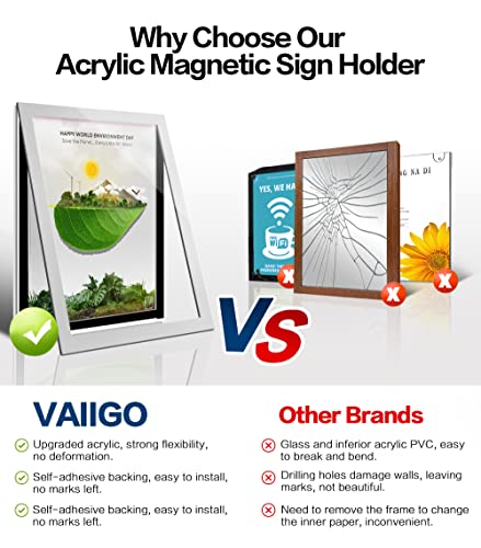 Vaiigo Acrylic Sign Holder 8.5" X 11" Wall Mount, Self Adhesive Magnetic Display Frame With Nano Tape, Plastic Clear Document Frame For Office, Store, School, Home, Wall Picture Frame (Silver, 3Pack) #TOP2