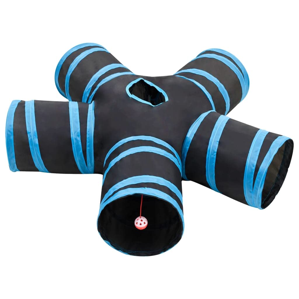 Túnel para gatos de 5 vías, color negro y azul, 25 cm, poliéster, para conejos pequeños, cachorros, hurones, cobayas LH481271