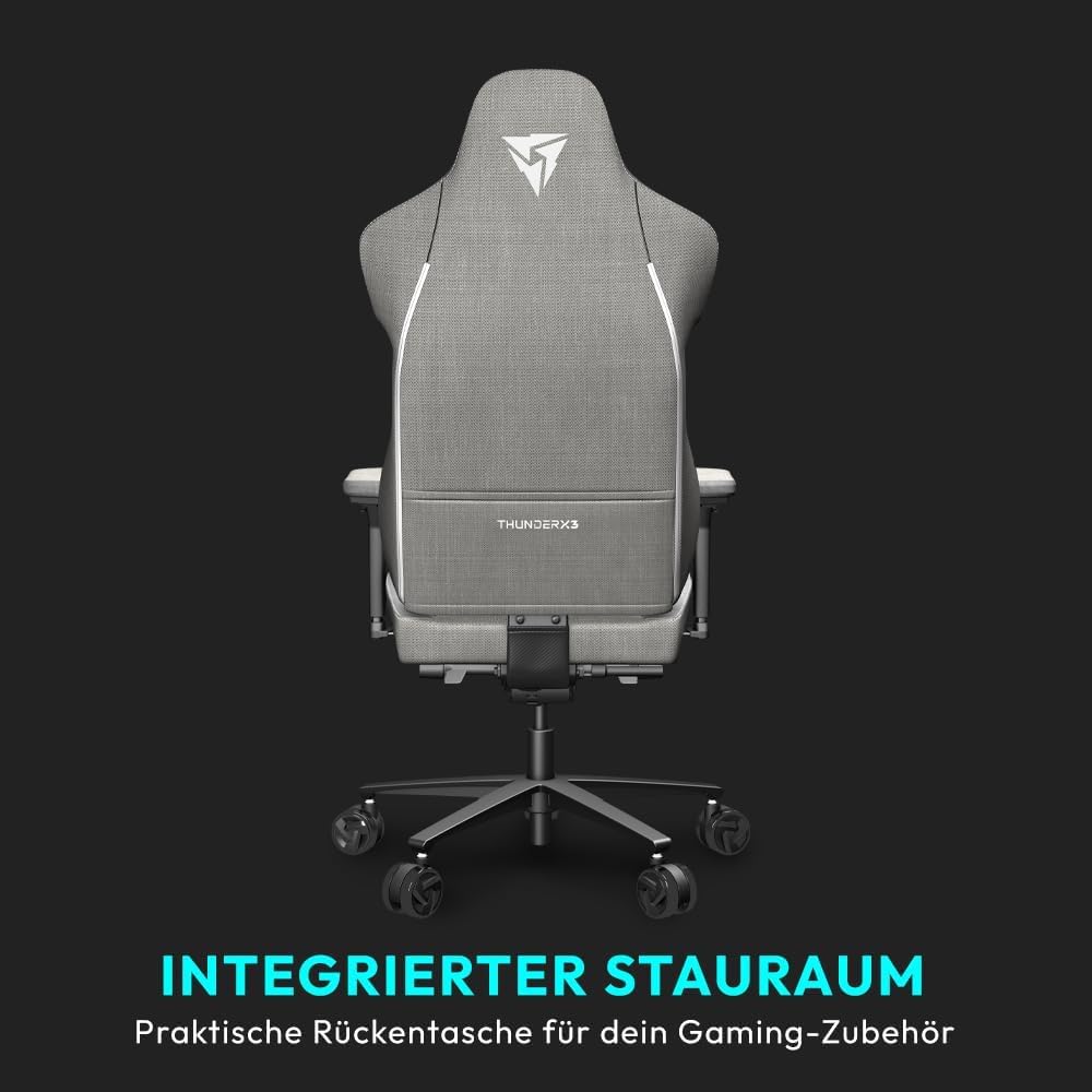 THUNDERX3 CORE Gaming Chair, for Adults Ergonomic Office Chair, High Back Desk Chair, Synchronous Tilt, Forward Tilt, 360° Self-adjusting Lumbar Support, Multipurpose Footrest, Fabric, Loft Light Grey