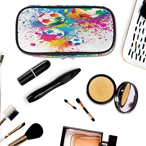 Image of Pardick Watercolor Football Big Capacity Pencil Pen Case Soccer Large Pencil Pouch with Zipper Compartments Pencil Bag for Boys Girls Adults Student Office School Supplies