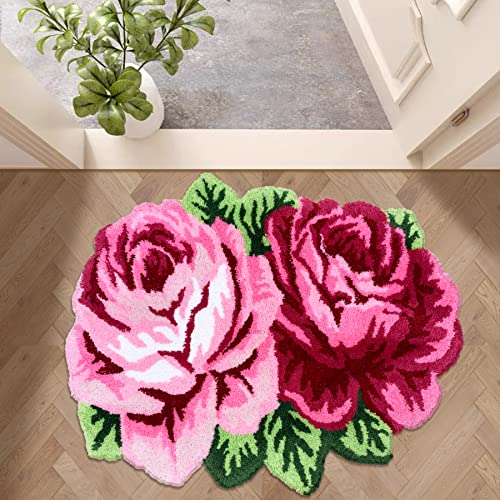 Abreeze Rose Rug Rose Carpet Pink Plush Bath Mat Door Mat Nonslip Bathroom Rug Flower Rug Kitchen Area Rugs Modern Living Room Rug, Pink #TOP2