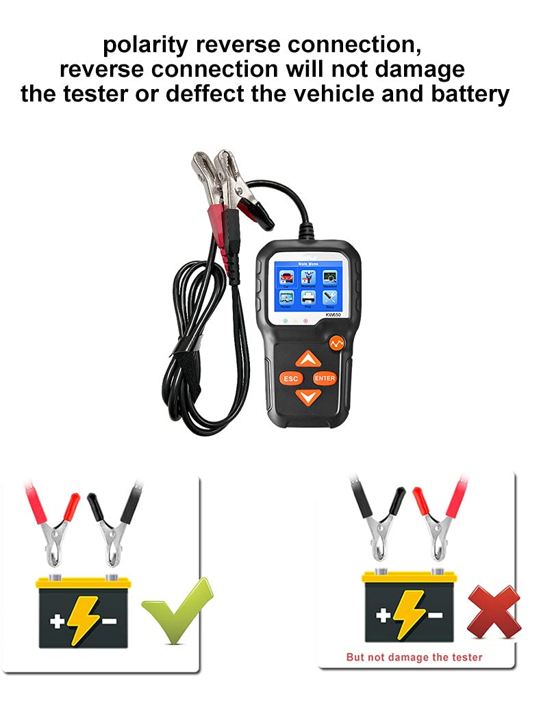 Battery Tester 12V 6V Car Motorcycle Battery System Analyzer 2000CCA Charging Cranking Test Tools for The Car (Black)