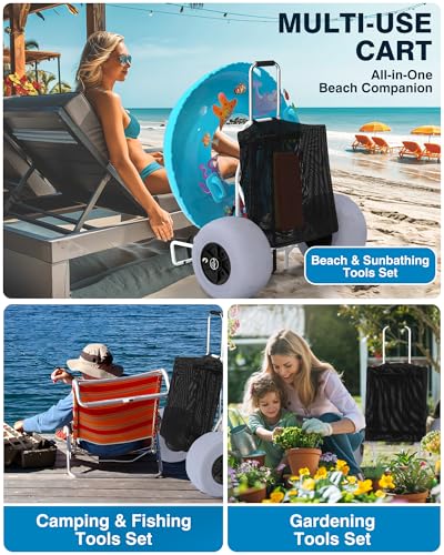 GUGY Carrinho de praia com rodas de balão grandes de 33 cm para areia, capacidade de carga de 109,8