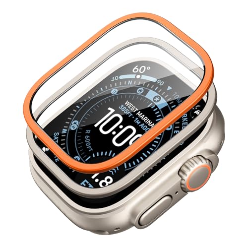 ESR 2枚入り Apple Watch Ultra 3/2/1 ガラスフィルム (2025/2024/2023/2022年、49mm)用保護フィルム 米軍MIL規格保護 強化ガラスフィルム&アルミニウム合金フレーム仕様 耐傷性 指紋防止 チタニウム+オレ
