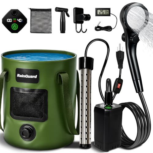 Motivekit™ Portable Camping Shower | 6.6 Gallons Foldable Bucket, 6000mAh Shower Pump, 6' 7'...
