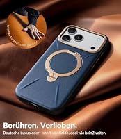 TORRAS Ostand Q3 VegSkin für iPhone 17 Pro Hülle (Nachhaltig Silikonleder) (360° Magnetischer Unsichtbarer Ständer) Premium Haptik Langlebig Hülle iPhone 17 Pro Case Edle Lederstruktur Blau – Ansicht 4