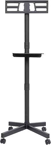 Miniatura 3 de Soporte de TV móvil con ruedas, altura ajustable inclinable, soporte de TV con estante multimedia para televisores LED, LCD, OLED planos y curvos de