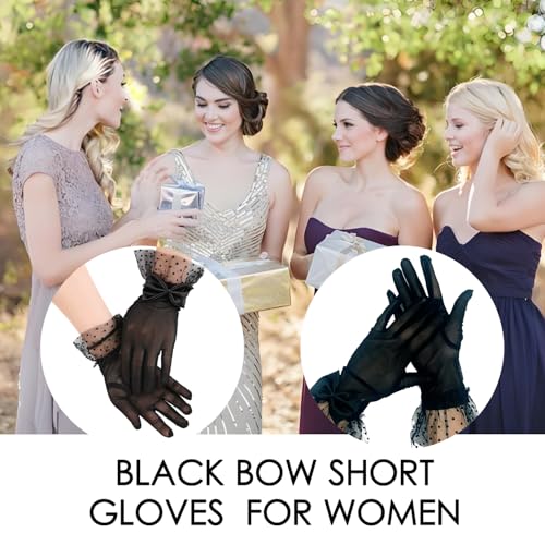 Black Lace Gloves for Women Bow Gloves for Wedding Party Prom Cosplay Costume Accessories3