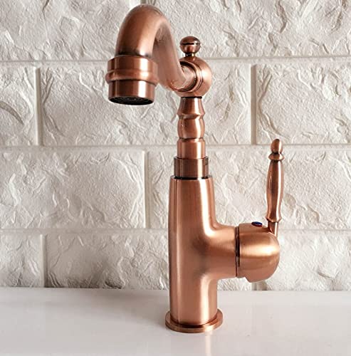 Robinet d'évier de salle de bain LUNEZY en cuivre rouge antique avec bec pivotant