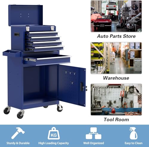 Image of 5-Drawer High Capacity Rolling Tool Chest, Removable Toolbox on Wheels Organizers, Lockable Tool Box Tool Storage Cabine with Drawers and Wheels for Workshop and Warehouse(Blue)