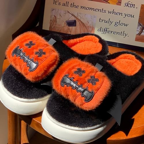 Chaussons en peluche douce citrouille d'Halloween haute densité - 3
