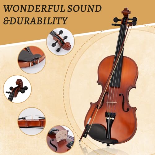 Image of Electric /Acoustic Violin with Ebony Accessories - Perfect for Stage & Practice with Carrying Case, Violin Bow, Bridge, Shoulder Rest, Stickers, Tuner, Instruction, Handcraft with Maple, Spruce