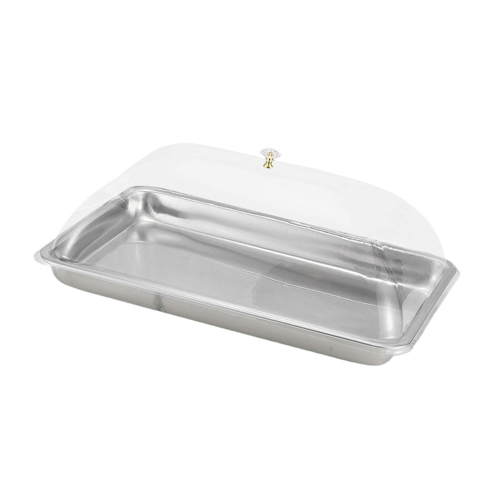 Vassoio da portata in acciaio inossidabile 304 con coperchio a cupola, vassoio multifunzionale per alimenti per festival e buffet, 50 x 35 x 5 cm, elegante, resistente, facile da pulire
