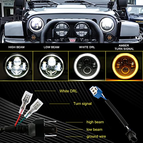 Kropos 7 Inch Led Headlights Round Halo Angel Eyes Amber/White,Headlights Assembly Turn Signal Lights Led Headlamps High/Low Sealed Beam Compatible With Jeep Wrangler Jk Lj Cj Tj With H4 H13 Adapter #TOP1