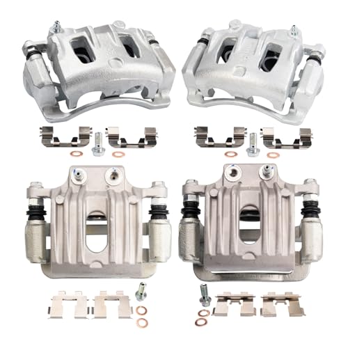 Image of TRQ Front and Rear Brake Caliper Set Caliper Brackets Hardware Compatible with 2007-2009 Hyundai Santa Fe