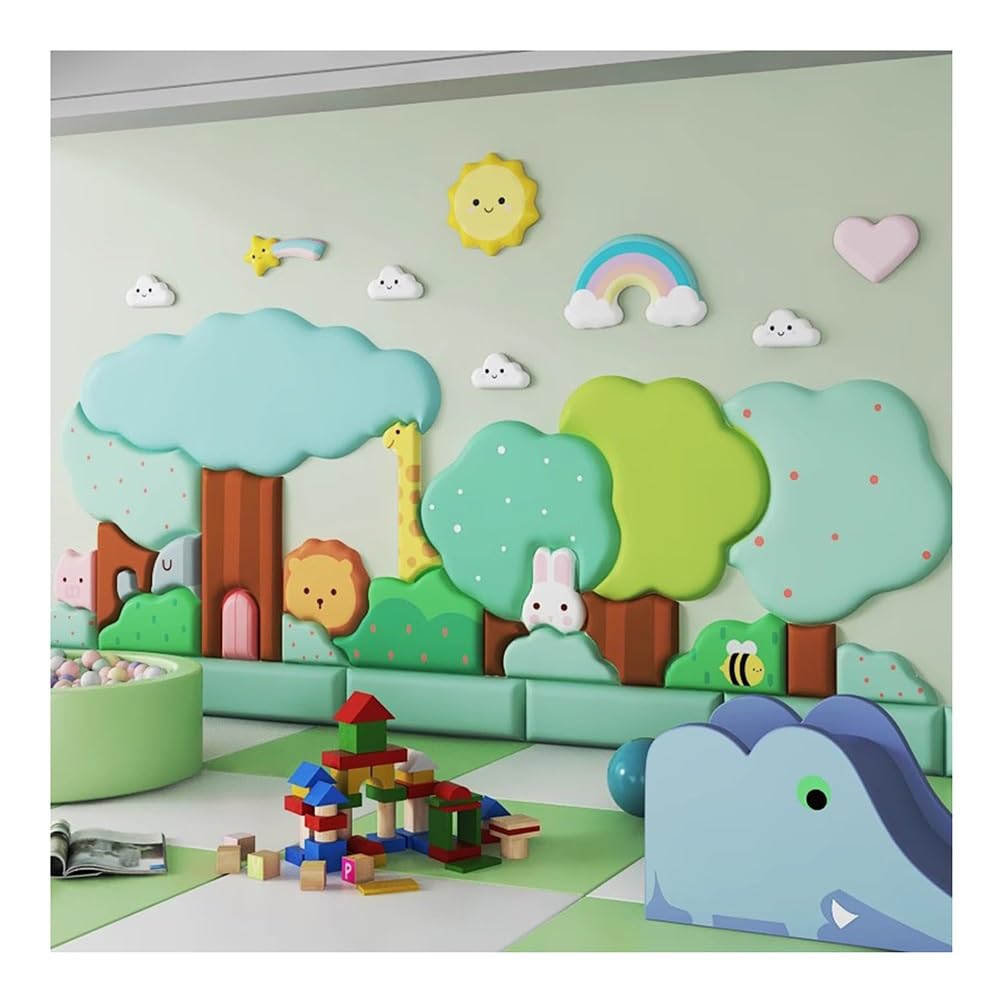 Sticker da Muro Adesivi Murali Decorativi Cartoni Animati, Imbottitura Murale Autoadesiva Anticollisione 3D/Pannello da Parete, Carta da Parati Impermeabile in PU, per Casa/Asilo/Scuola/Montessori (S