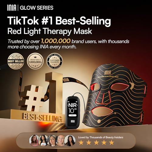 INIA Red Light Therapy Mask for Face – 4 Light Modes with 850nm NIR, Red & Blue LED Light Therapy, 2600mAh Rechargeable LED Face Mask for Radiant Glow at Home, Black - Image 2