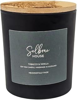 Selbrae House Black Candle Tobacco & Vanilla & Highland Cow Wooden Lid
