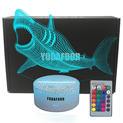 YODAFOOR 3D Illusion Shark Night Lights for Kids Megalodon Shark Toy Christmas Birthday Gifts for Bo - //coolthings.us