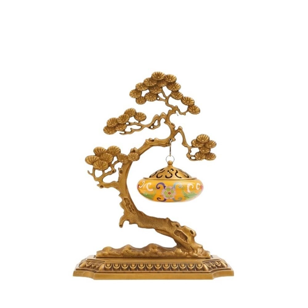 Incense Pot Creative Copper Ornamental Enamel Incense Burner For Home Living Room Or Office Hanging Holder(Yellow)