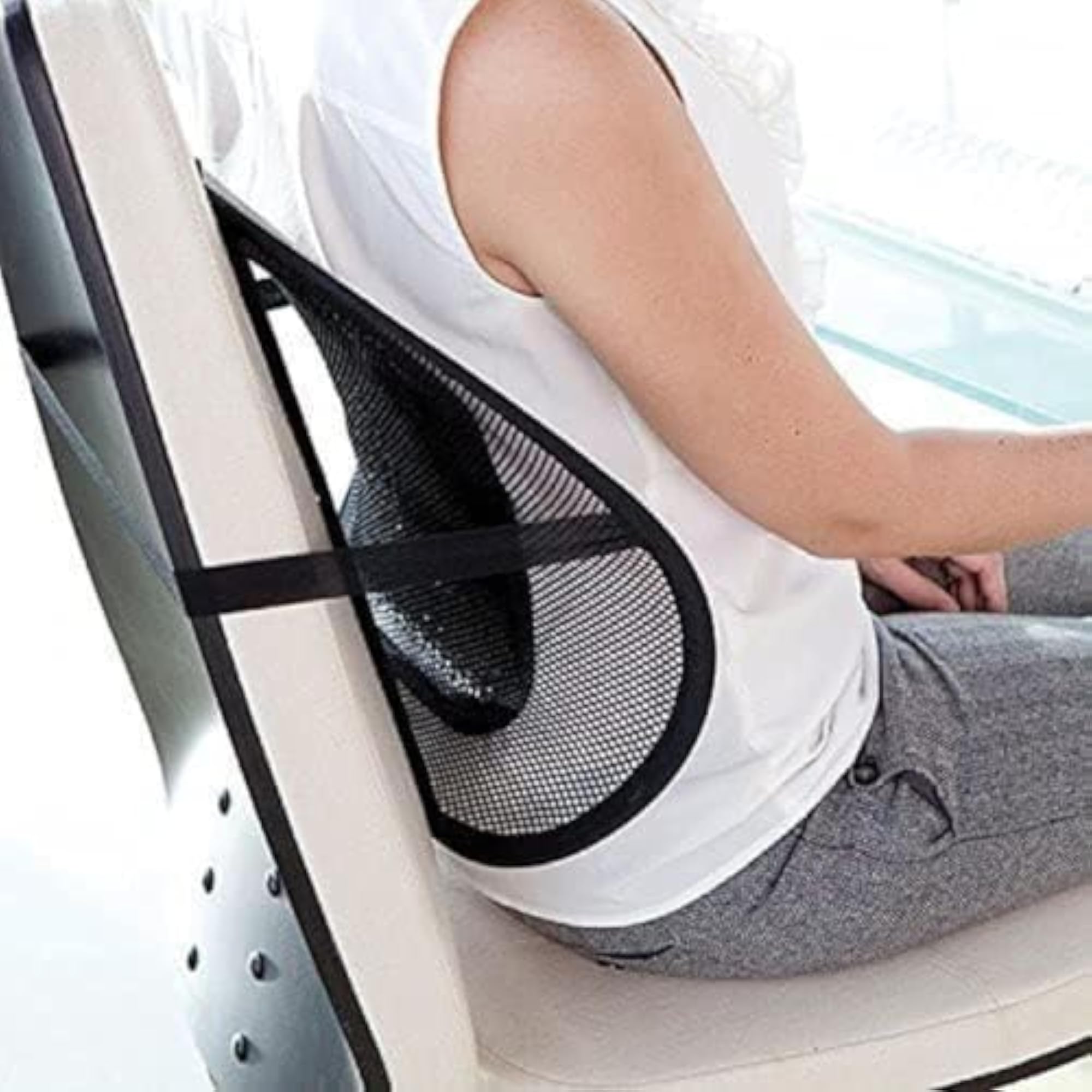 Car Back Rest with Lumbar Support Mesh Cushion Pad