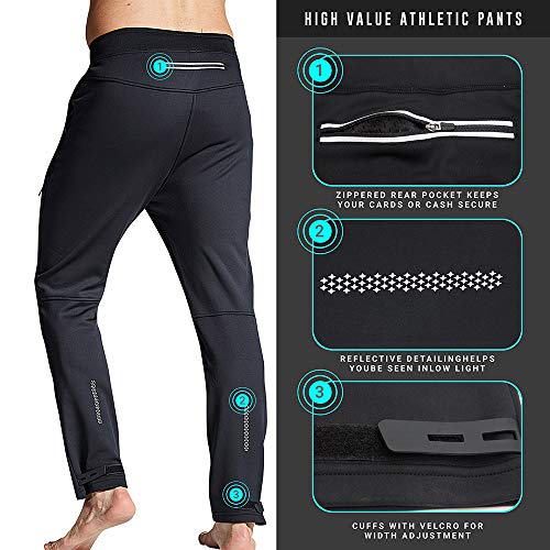 Souke Sports Men's Winter Cycling Pants, Windproof Fleece Thermal Bike Pants, Breathable Athletic Sweatpants For Running Black #TOP5
