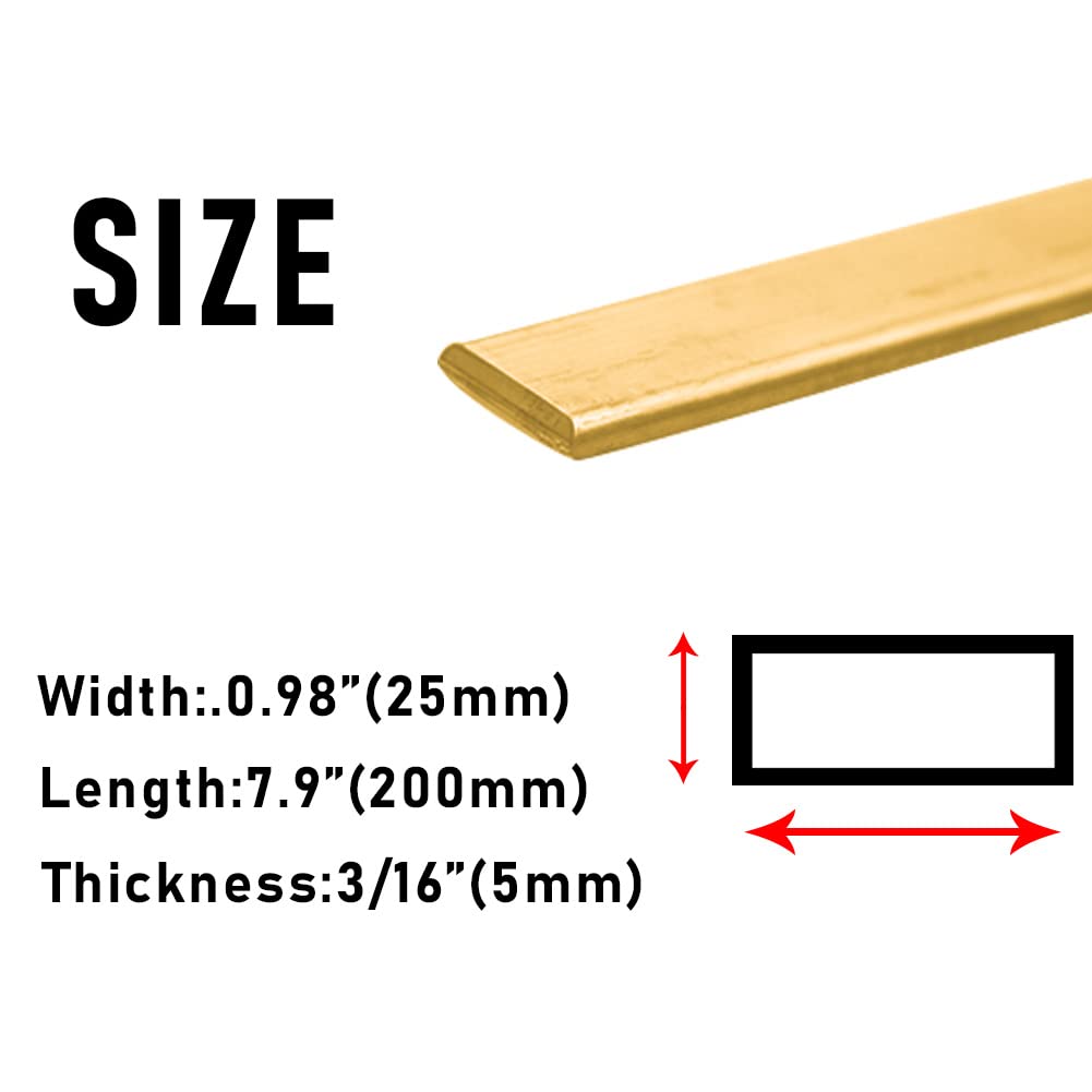 3/16" x 1" x 8" Brass Flat Bar, 4 Gauge Metal Brass Sheet Stock for Models, Crafts, Repairs, Electrical (5 * 25 * 200mm)