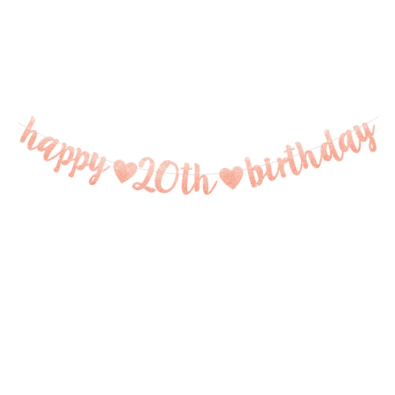 Happy 20th Birthday Banner Bunting 20th Birthday decoration for girls rose gold Glittery Hanging Garland age 20 twenty years Old girl Birthday Theme Party Decoration Photo Backdrop Party Supplies