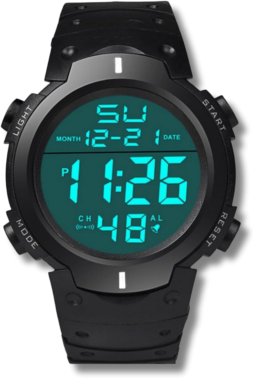 Mens Digital Watches,Waterproof Outdoor Sports Watch Men with Light/Alarm/Calendar Functions/LED Backlight/Chronograph for Kids Student Men Woman Running Outdoors