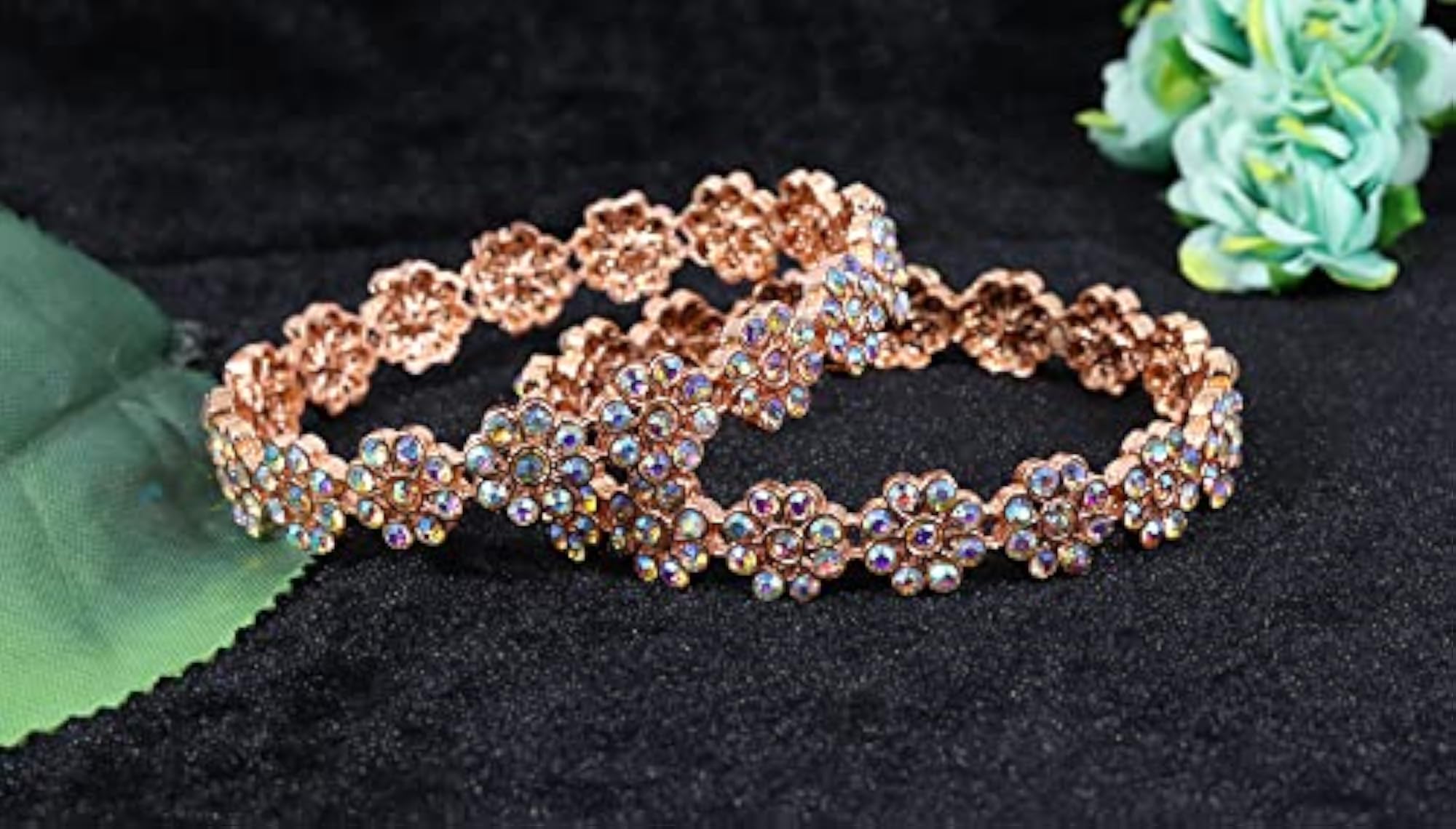 Zircon Gemstone Alloy Kada Set with Flower Pattern Glossy Finish