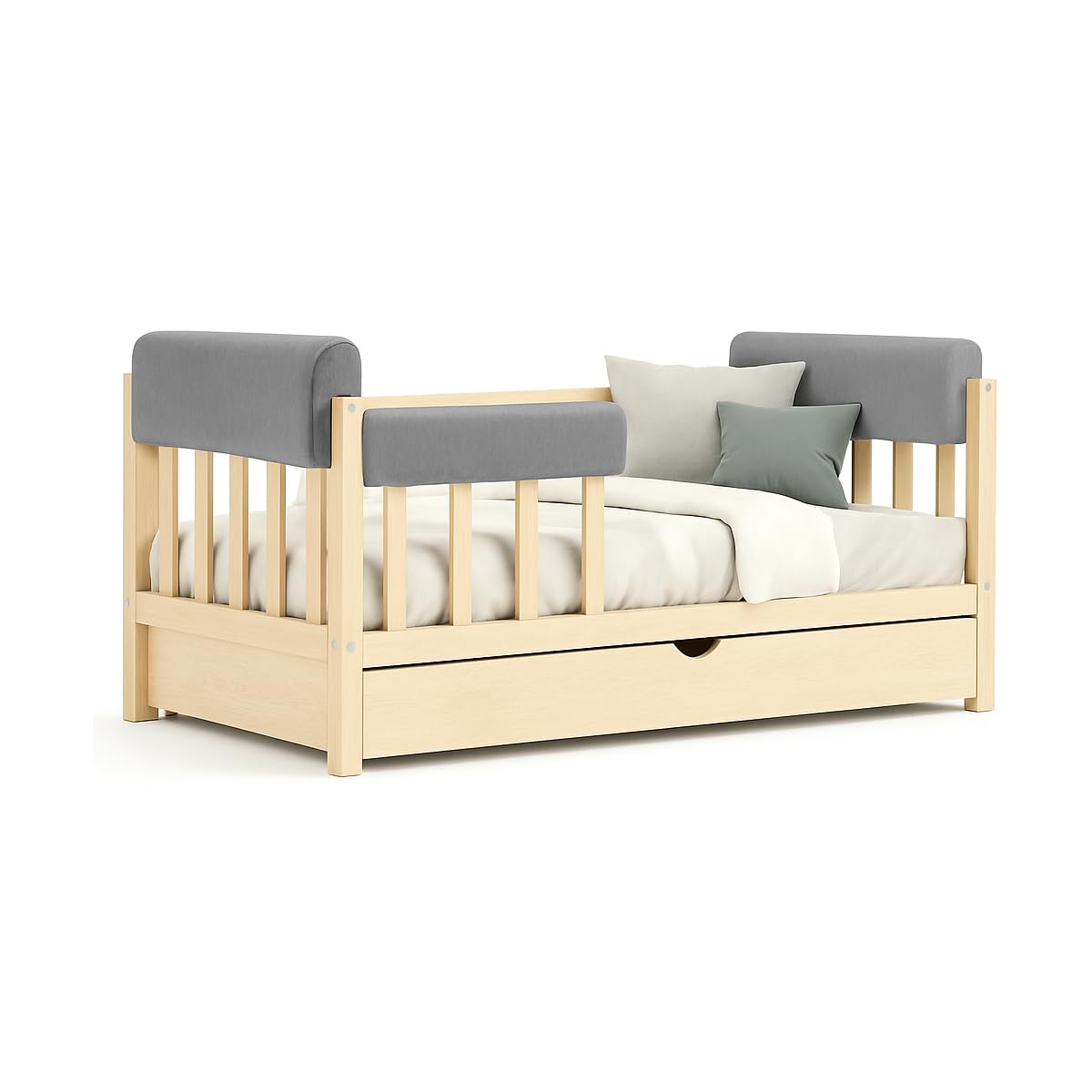 Bettkantenschutz für Kinderbetten Kissen für bettumrandung Rausfallschutz Abdeckung Kantenschutz für Babybett (Grau, 100cm)