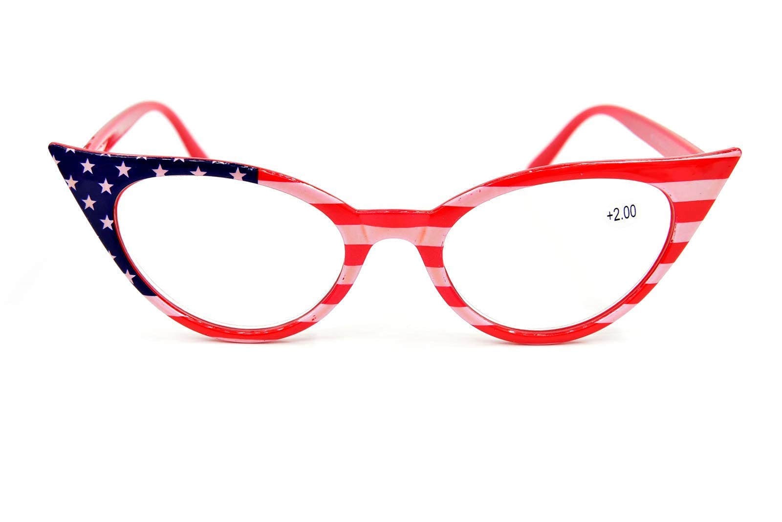 Fads & Fashions Unisex Stars & Stripes Cat Eye Reading Glasses Retro 1950S 1960S Vintage Fashion Metal Hinges Mt57 (, 1.5)