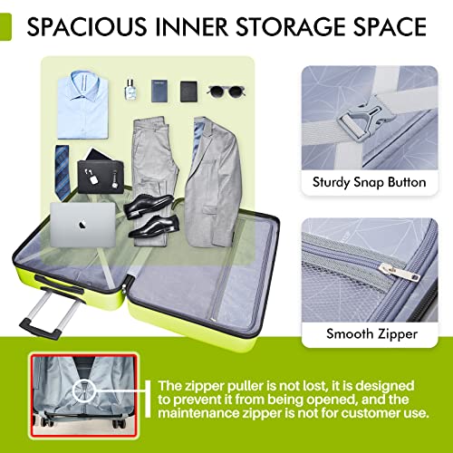 Image of AnyZip Luggage PC ABS Hardside Lightweight Suitcase with 4 Universal Wheels TSA Lock 20 24 28 Inch, Apple Green, 24 inch Checked-Medium