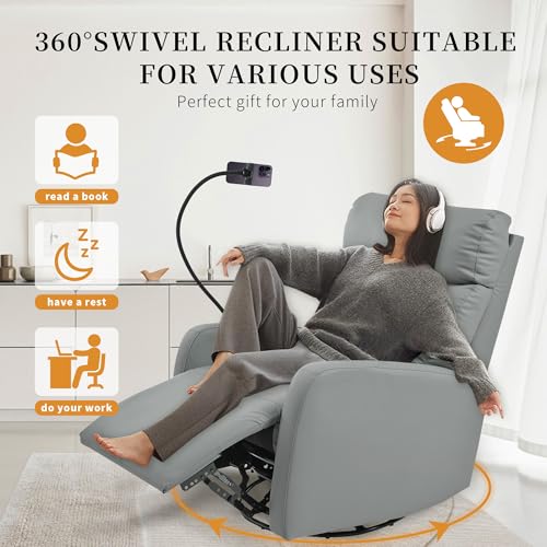 Sillón reclinable giratorio azul grisáceo de cuero miniatura 4