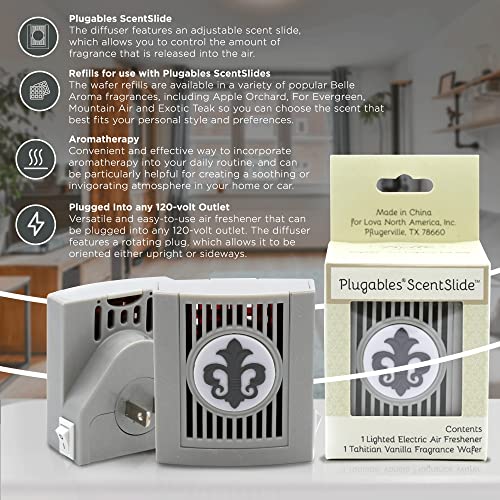 Belle Aroma Fragrance Diffuser - Plugables Scentslide Aromatherapy - Electric Powered Air Freshener - Nightlight - With 1 Tahitian Vanilla Fragrance Wafer - Fleur/Nickle Plug-In Design #TOP2