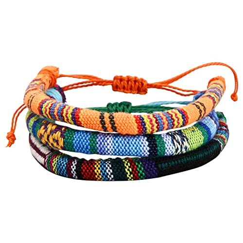 Pulsera Tejida, 3 Piezas Pulseras Trenzadas Ajustable, Pulseras de Hilo Hecha a Mano, Conjunto de Pulsera Tejida Multicolor, Pulsera de Amistad Tejida para Hombres Mujeres Cover