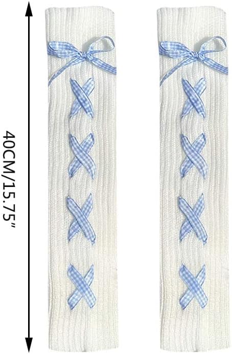 Women Ribbed Knit Leg Warmers Sweet Bowknot Boot Socks Foot