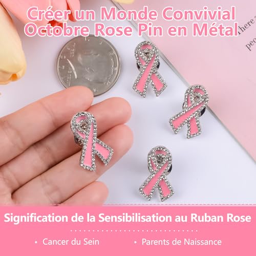 WANDIC 4 PCS Broches Octobre Rose, Pins Octobre Rose Ruban Badge Épingles de Accessoires Décoratifs en Strass pour Sensibilisation au Cancer du Sein,pour Femme – vue 4
