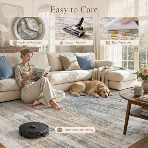 Uermei 9x12 Area Rug for Living Room Washable Abstract Blue Brown Carpet by UERMEI - Used condition - Image 5