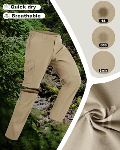 33,000ft Wanderhose Herren Zip Off Trekkinghose, Atmungsaktiv Abnehmbar Stretch Outdoorhose mit 6 Taschen,Sommer Funktionshose Schnell Trockend Leichte Kurze Hose für Wandern Fahrrad Braun