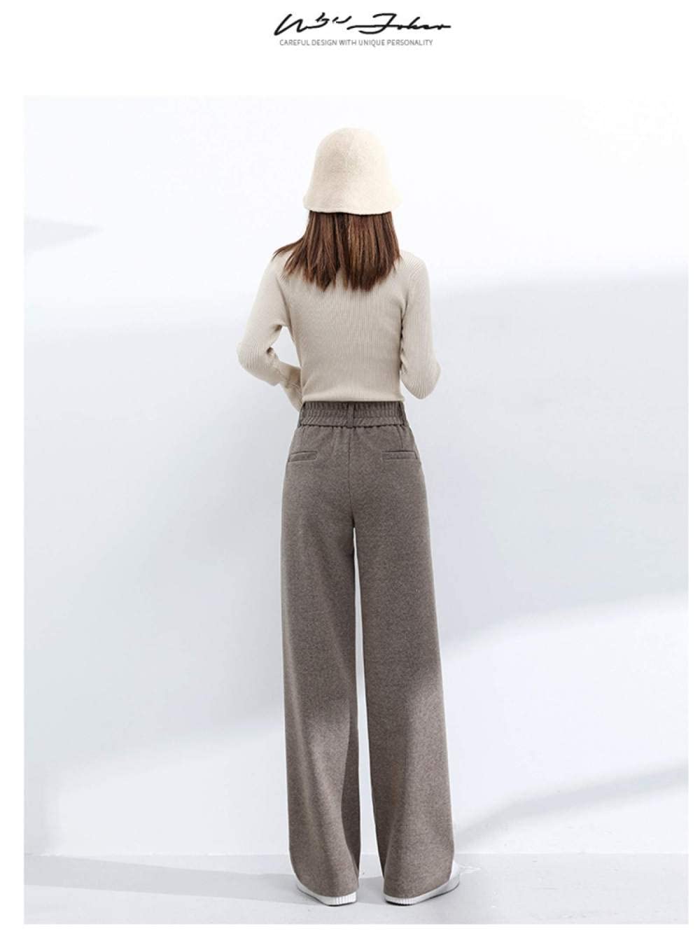 Pantalones De Pierna Ancha para Mujer - Pierna Ancha De Lana De Moda, Pantalones De Pierna Recta De Cintura Alta Cálidos De Otoño E Invierno, Pantalones Gruesos Suaves Pantalones De