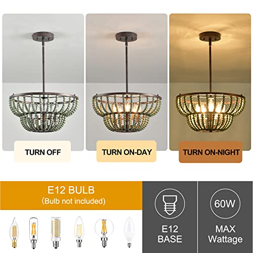 Haopent 5-Light Beaded Chandelier, 16" Farmhouse Wood Bead Chandelier Lighting With Rustic White Wood Beads For Foyer Boho Pendant Ceiling Light Fixture For Living Dining Room Kitchen Island Bedroom #TOP3